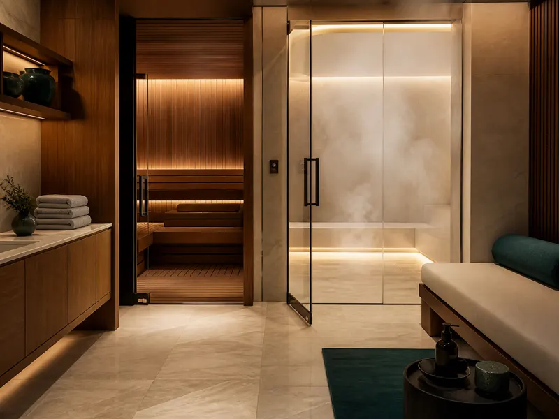 Private sauna and steam bath wellness sanctuary